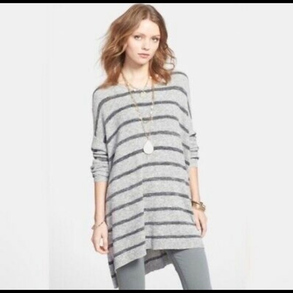 Free People Long Gray Striped Sweater or dress - Picture 1 of 9